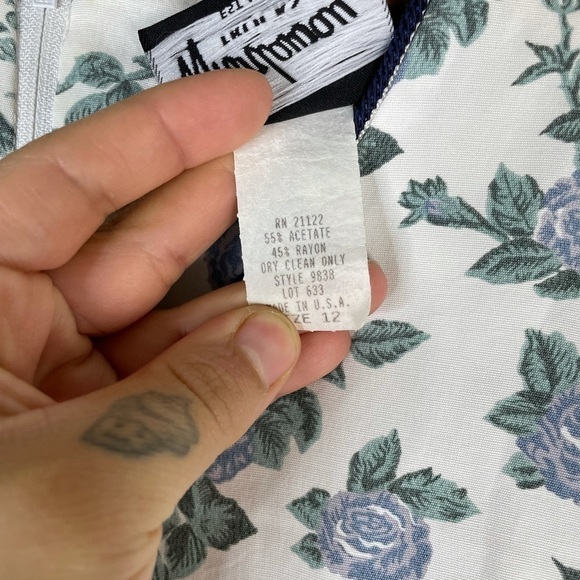 Vintage 80’s Whirlaway Cottagecore Blue Rose Print Button Waist Maxi Dress - Picture 6 of 7